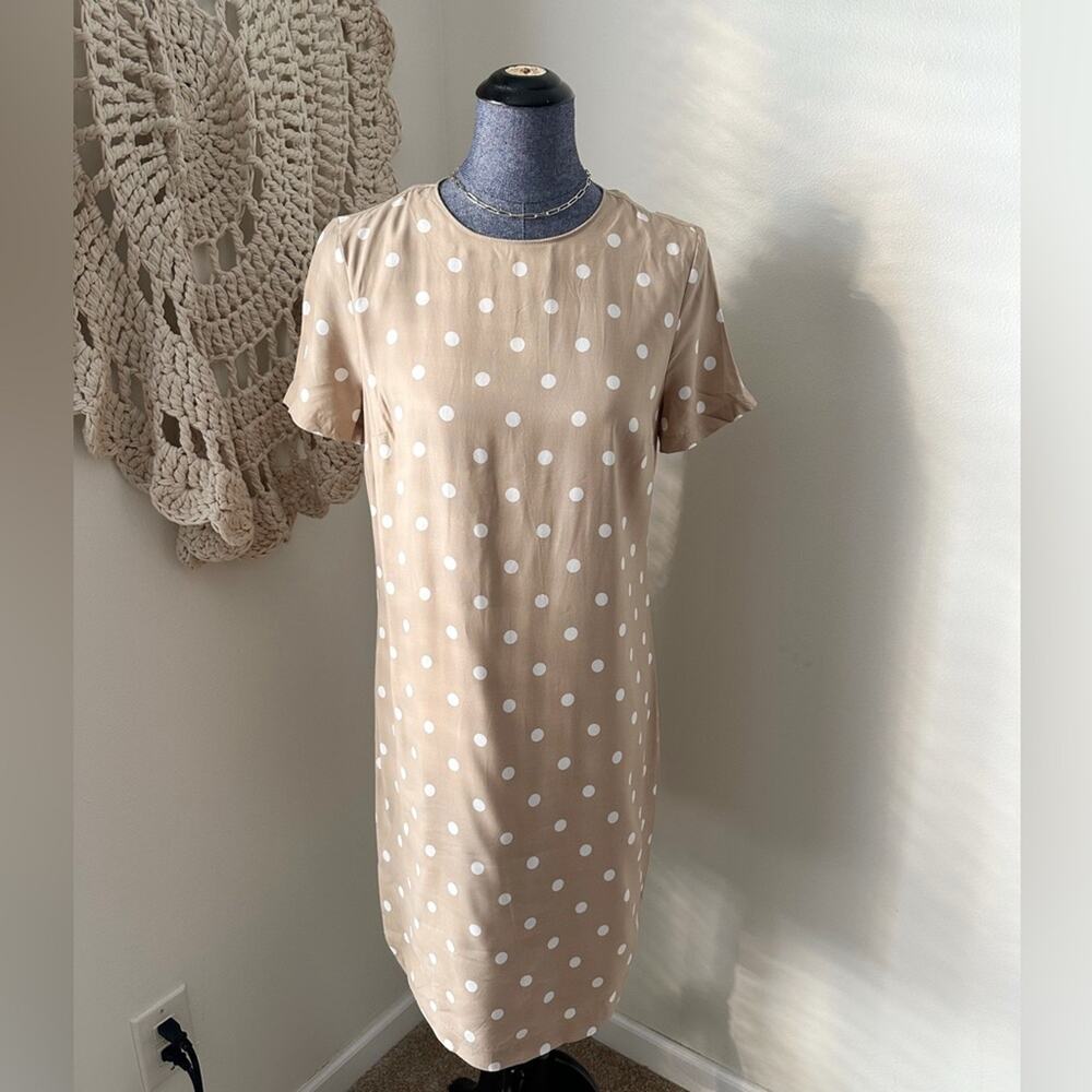 Ann Taylor Tan Polka Dot Mini Dress European Summer Size 4
